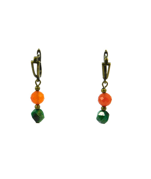 Exclusive earrings "Hutsul motifs" Carnelian facet, Tiger's eye