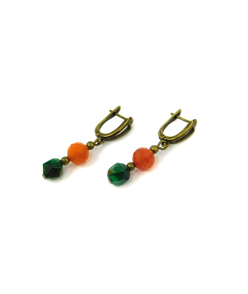 Exclusive earrings "Hutsul motifs" Carnelian facet, Tiger's eye