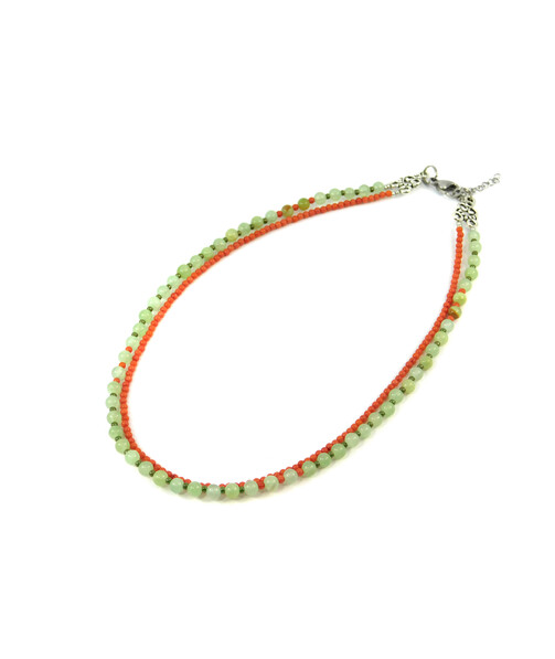 Exclusive necklace "Olive" Onyx, coral orange, 2 rows