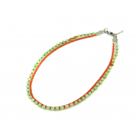 Exclusive necklace "Olive" Onyx, coral orange, 2 rows