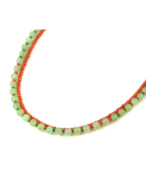 Exclusive necklace "Olive" Onyx, coral orange, 2 rows