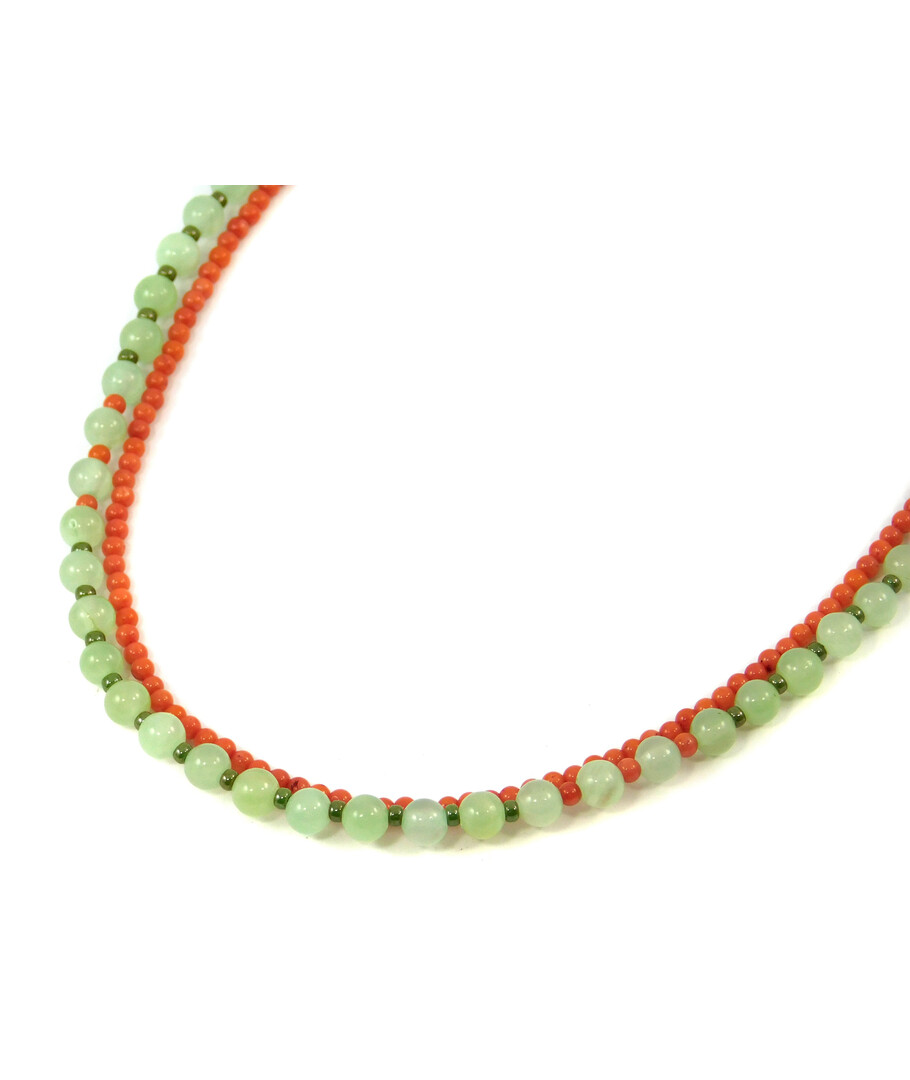 Exclusive necklace "Olive" Onyx, coral orange, 2 rows