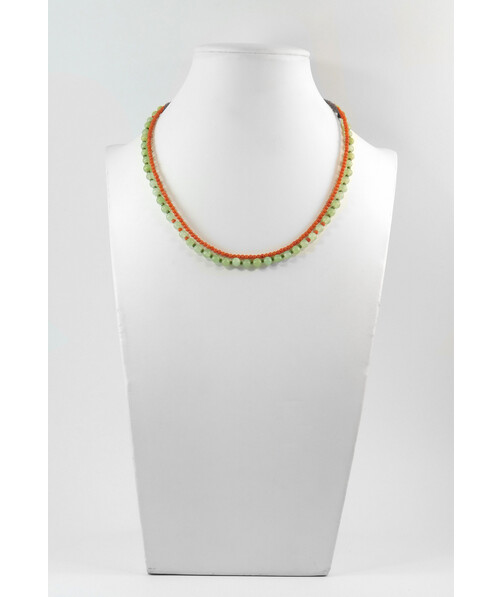 Exclusive necklace "Olive" Onyx, coral orange, 2 rows