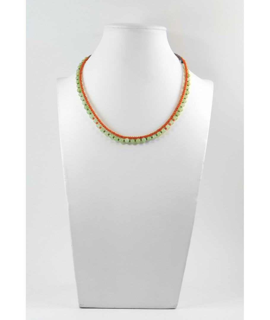 Exclusive necklace "Olive" Onyx, coral orange, 2 rows