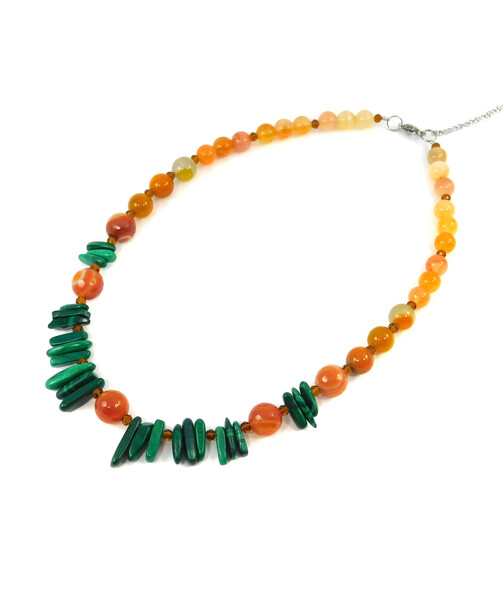 Exclusive necklace "Fauna" Malachite needle, Agate, Carnelian facet