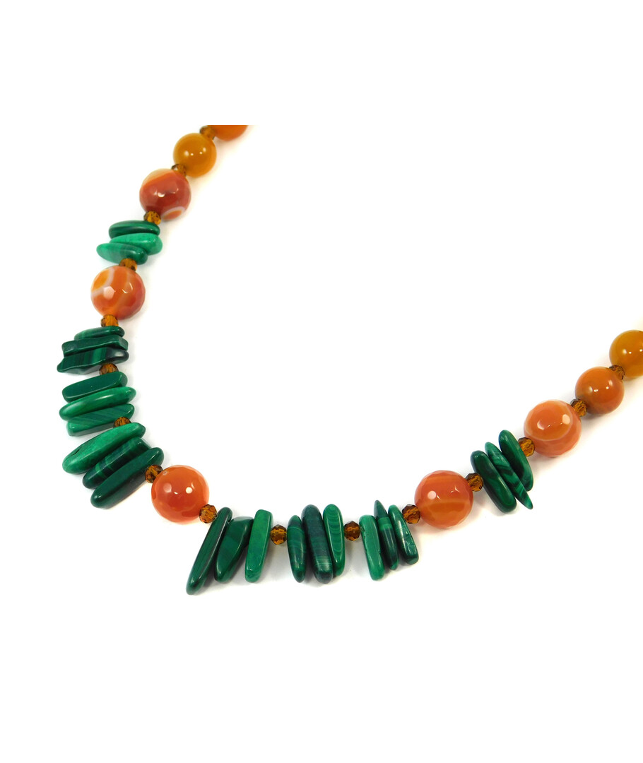 Exclusive necklace "Fauna" Malachite needle, Agate, Carnelian facet