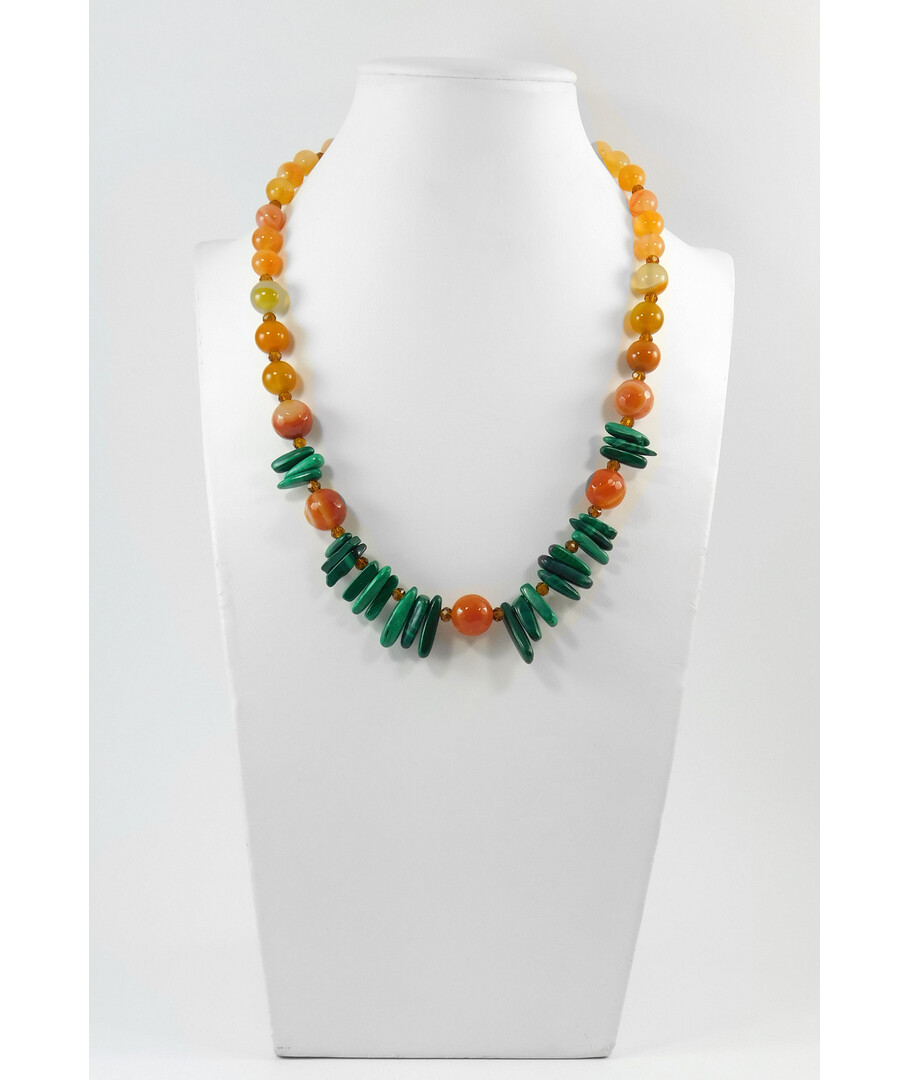 Exclusive necklace "Fauna" Malachite needle, Agate, Carnelian facet