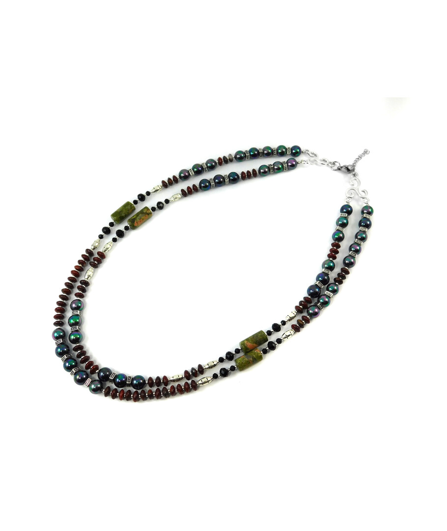 Exclusive necklace "Omana" Jasper rondel, tube, Majorca, 2 rows