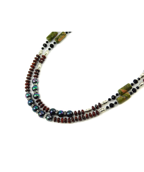 Exclusive necklace "Omana" Jasper rondel, tube, Majorca, 2 rows