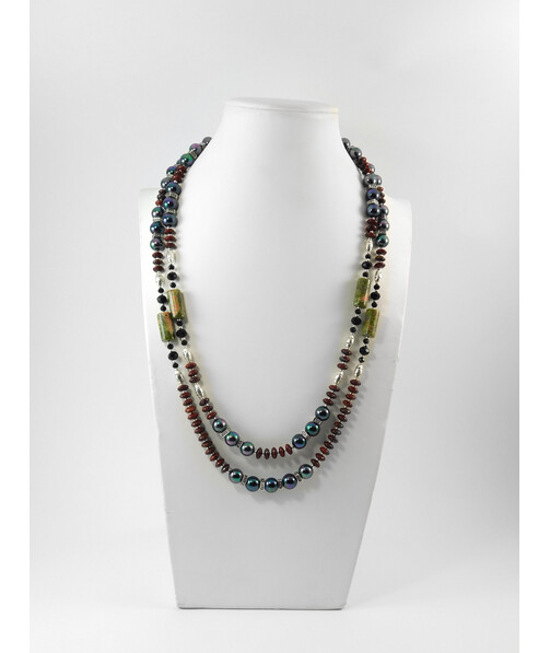 Exclusive necklace "Omana" Jasper rondel, tube, Majorca, 2 rows