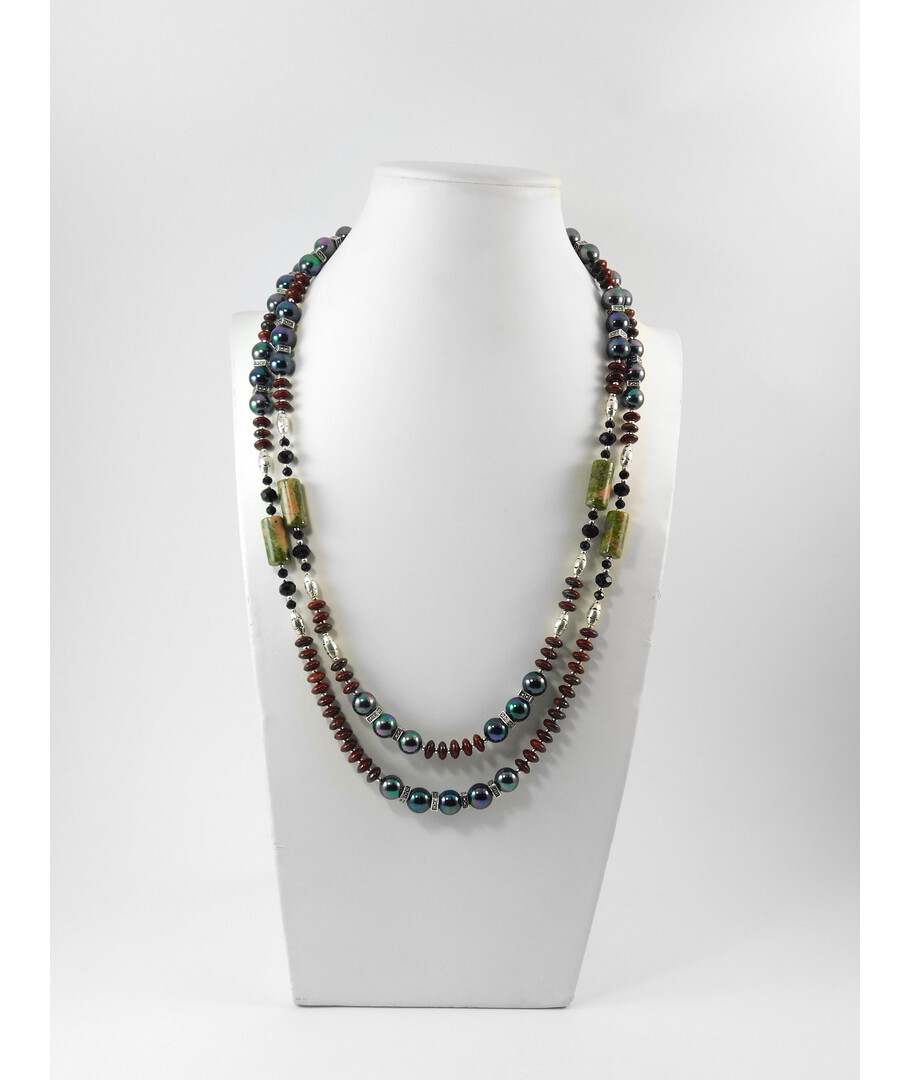 Exclusive necklace "Omana" Jasper rondel, tube, Majorca, 2 rows