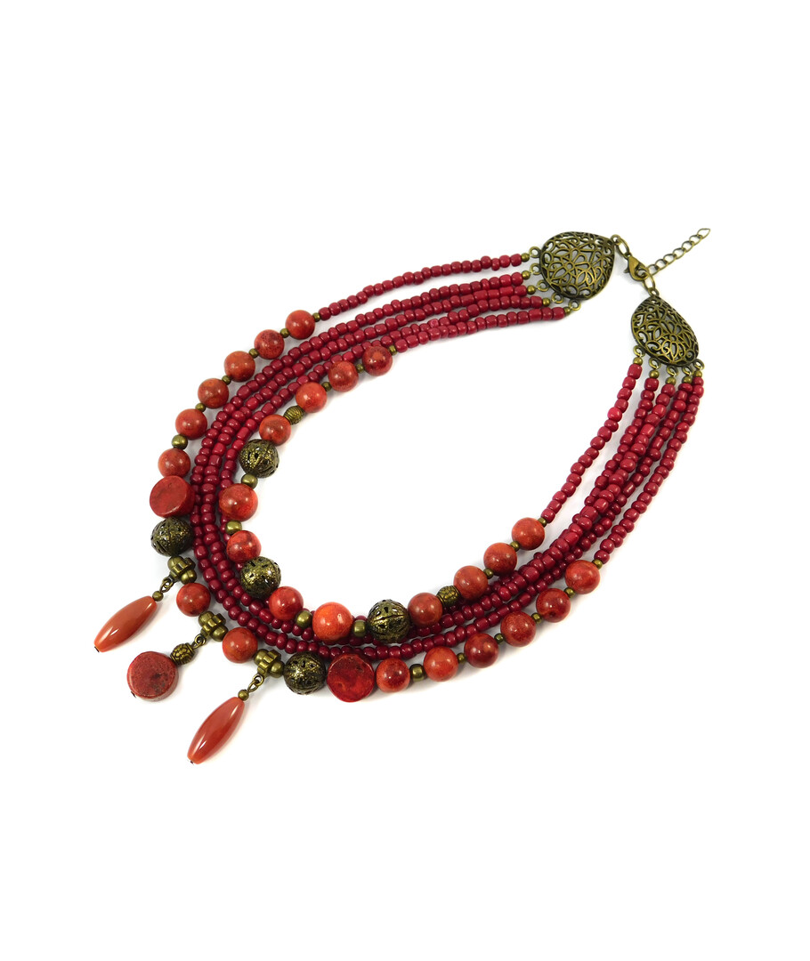 Exclusive necklace "Utiha" Sponge coral, coin, Serlodic tube, 5-row