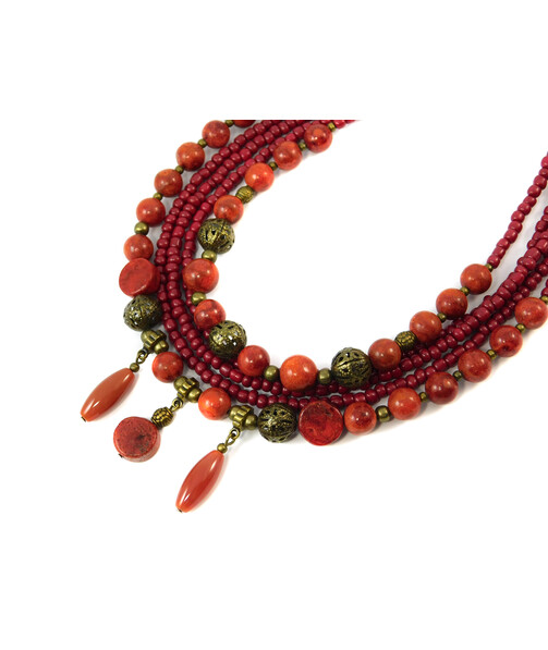 Exclusive necklace "Utiha" Sponge coral, coin, Serlodic tube, 5-row