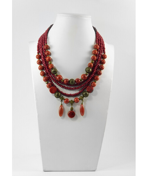 Exclusive necklace "Utiha" Sponge coral, coin, Serlodic tube, 5-row