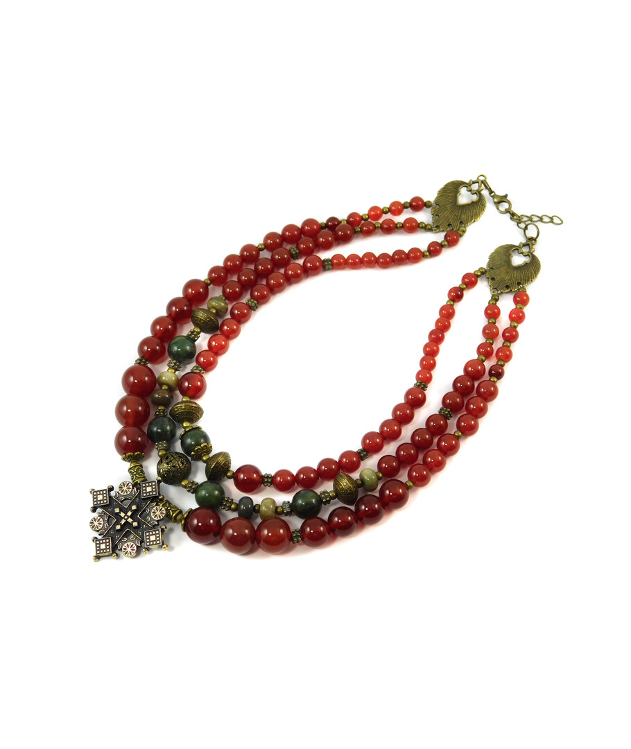 Exclusive necklace "Erida" Carnelian, Jadeite, Jasper rondel, 3 rows