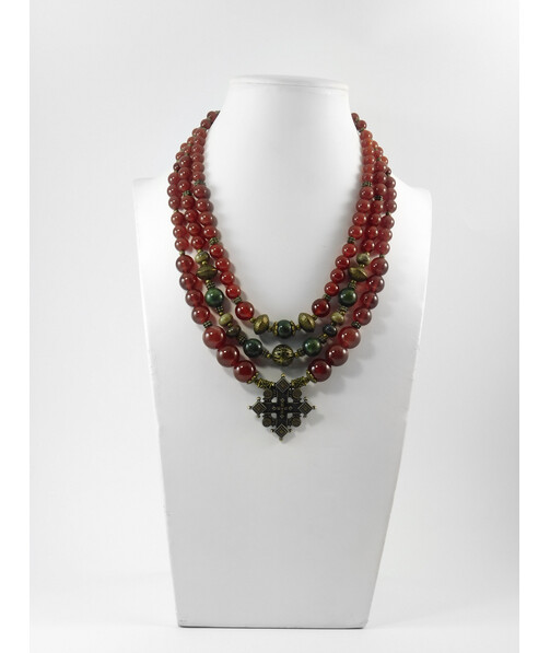 Exclusive necklace "Erida" Carnelian, Jadeite, Jasper rondel, 3 rows