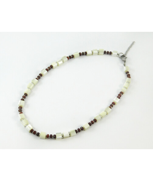 Exclusive necklace "Umbra" Mother of pearl square, Jasper round. facet