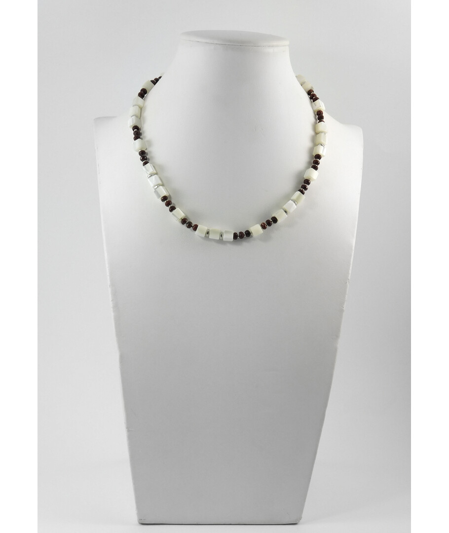 Exclusive necklace "Umbra" Mother of pearl square, Jasper round. facet