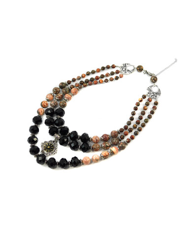 Exclusive necklace "Eternity" Jasper, Czech crystal, 3 rows