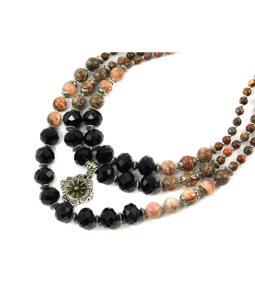 Exclusive necklace "Eternity" Jasper, Czech crystal, 3 rows