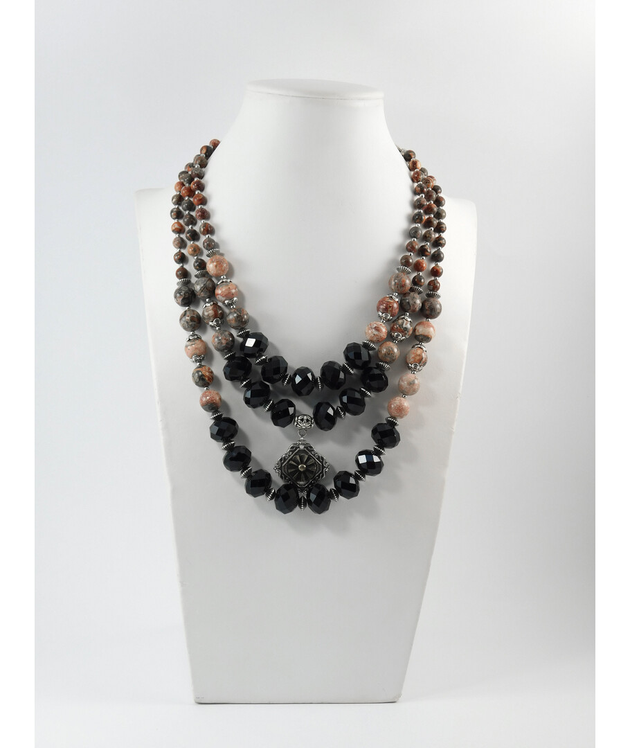 Exclusive necklace "Eternity" Jasper, Czech crystal, 3 rows