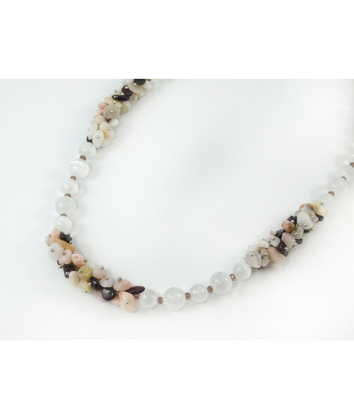 Exclusive necklace "Selenite" Selenite, Opal, Garnet crumb