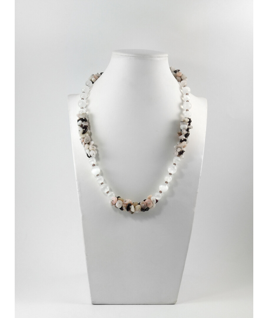 Exclusive necklace "Selenite" Selenite, Opal, Garnet crumb