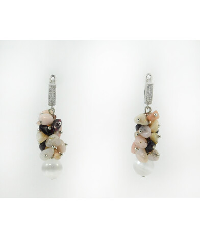 Exclusive earrings "Selenite" Selenite, Opal, Garnet crumb