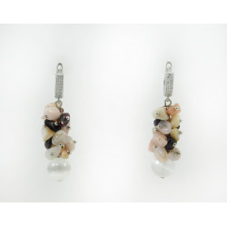 Exclusive earrings "Selenite" Selenite, Opal, Garnet crumb