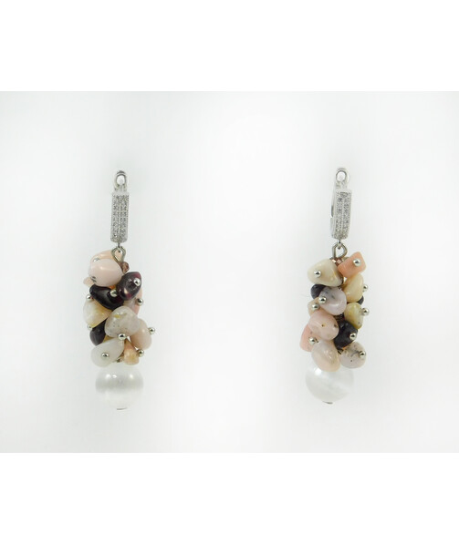 Exclusive earrings "Selenite" Selenite, Opal, Garnet crumb