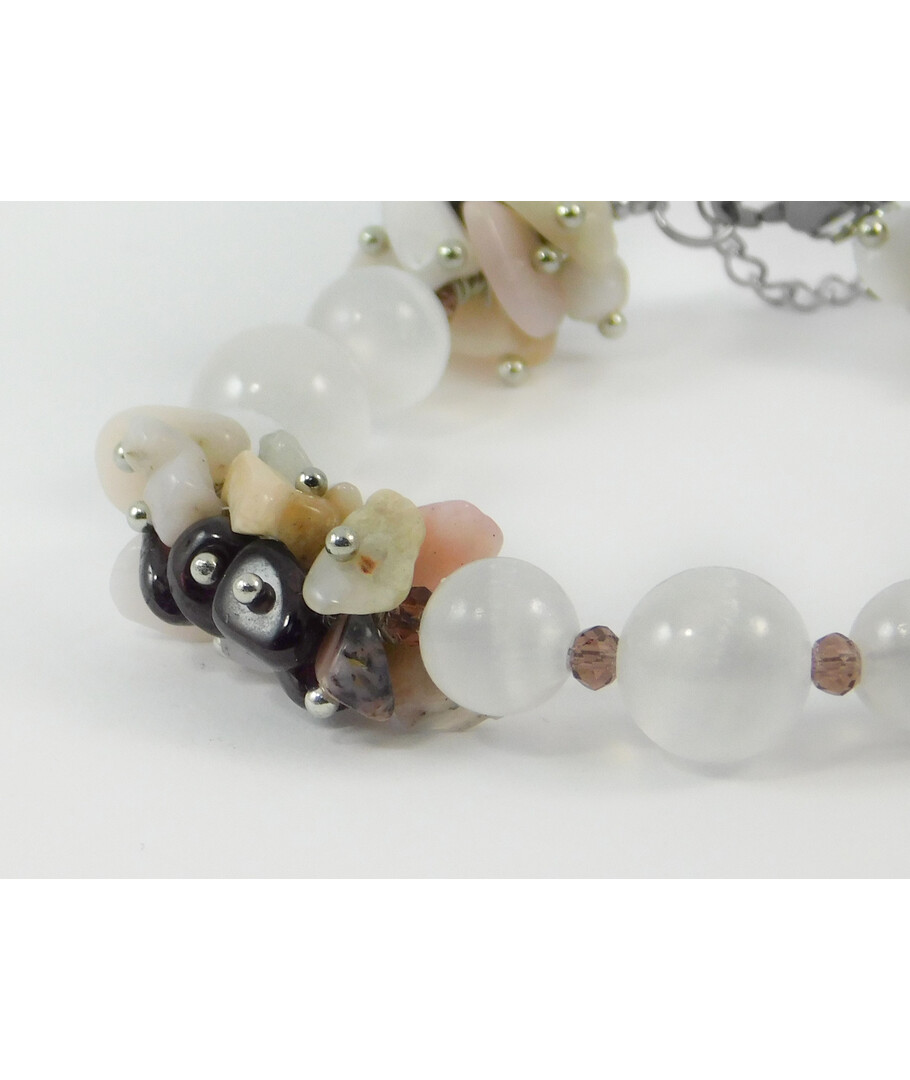 Exclusive bracelet "Selenite" Selenite, Opal, Garnet crumb