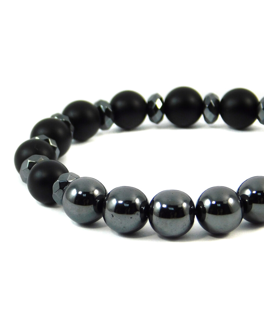 Exclusive bracelet "Armani" Hematite, rondel, Shungite press