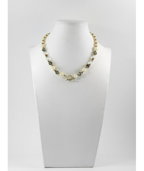 Exclusive necklace "Charlie" Mother of pearl, Rock crystal, Topaz facet