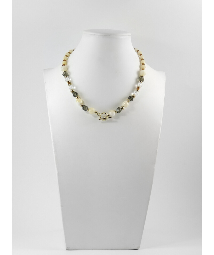 Exclusive necklace "Charlie" Mother of pearl, Rock crystal, Topaz facet