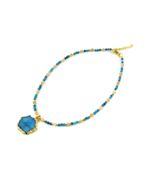 Exclusive necklace "Silk" Sun stone facet, Apatite facet