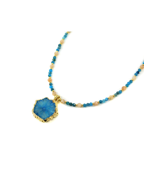 Exclusive necklace "Silk" Sun stone facet, Apatite facet