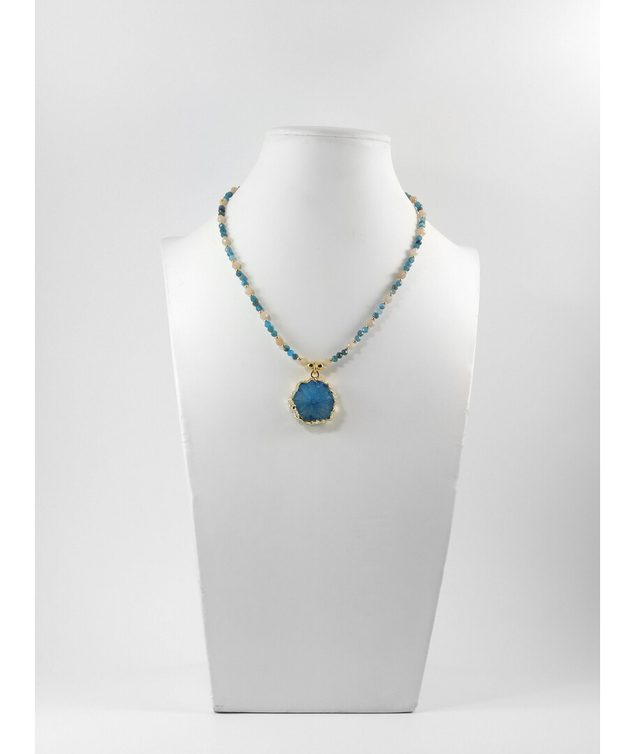 Exclusive necklace "Silk" Sun stone facet, Apatite facet