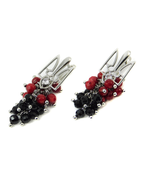 Exclusive earrings "Grape" Coral facet, Tourmaline facet