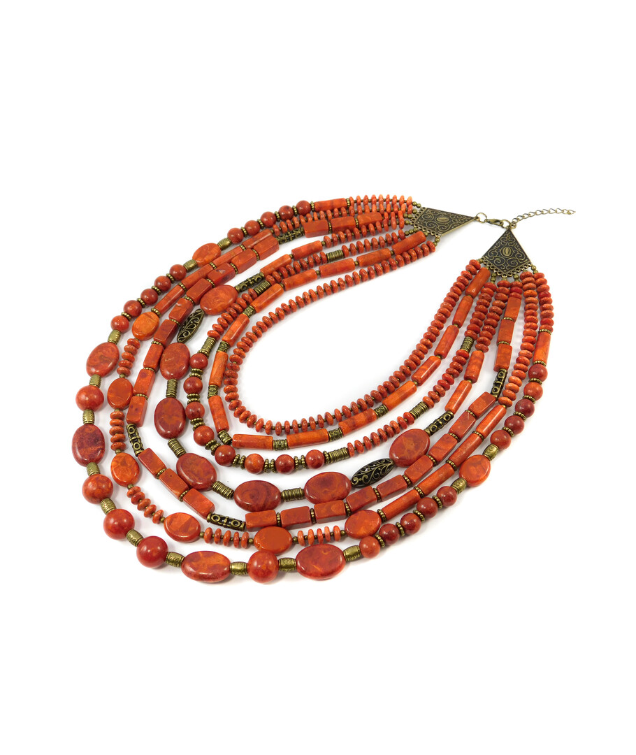 Exclusive necklace "Hutsul young woman" Sponge coral, rondel, tube, oval, 7-row