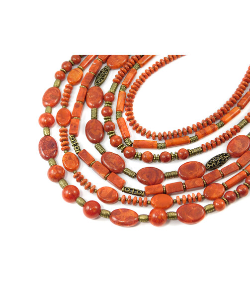 Exclusive necklace "Hutsul young woman" Sponge coral, rondel, tube, oval, 7-row