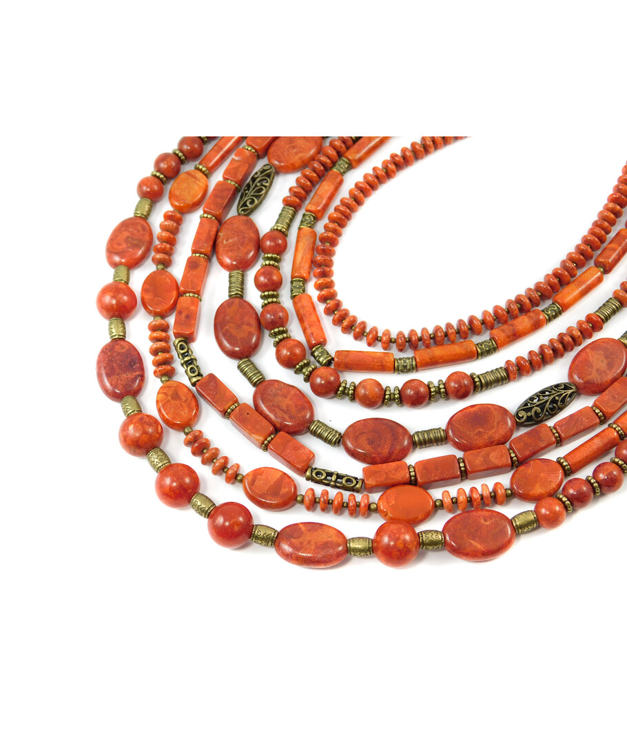 Exclusive necklace "Hutsul young woman" Sponge coral, rondel, tube, oval, 7-row