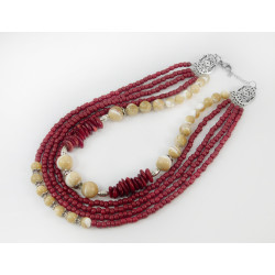 Exclusive necklace "Irma" Mother of pearl, coral crumb, 5 rows