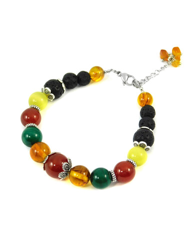 Exclusive bracelet Amber, Cat's eye, Malachite, Carnelian