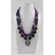 Exclusive necklace "Viola" Agate, barrel, 3 rows
