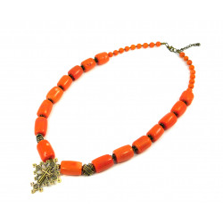 Exclusive necklace "Coral orange" Coral (Collection "Ethnic")
