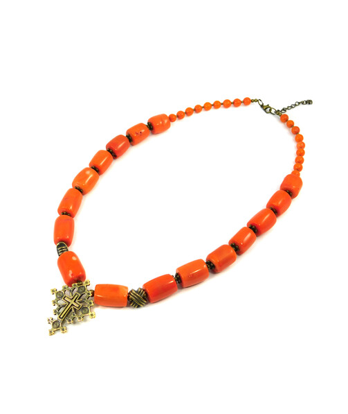 Exclusive necklace "Coral orange" Coral (Collection "Ethnica")