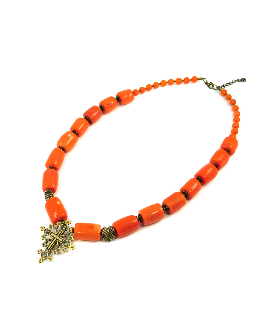 Exclusive necklace "Coral orange" Coral (Collection "Ethnica")