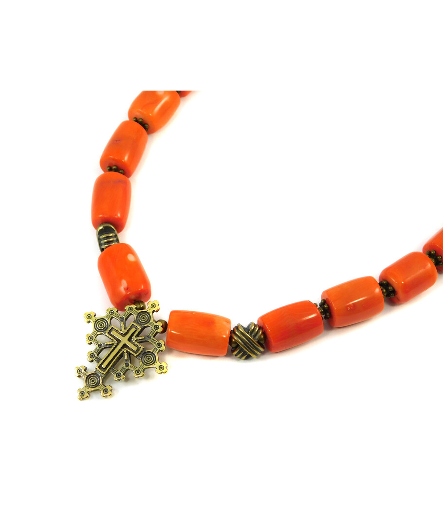 Exclusive necklace "Coral orange" Coral (Collection "Ethnica")