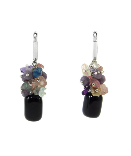 Exclusive earrings "Spring mallows" Agate bar, Amethyst crumb, Chalcedony, Fluorite