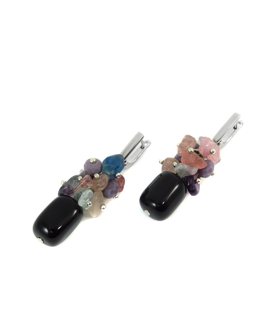 Exclusive earrings "Spring mallows" Agate bar, Amethyst crumb, Chalcedony, Fluorite